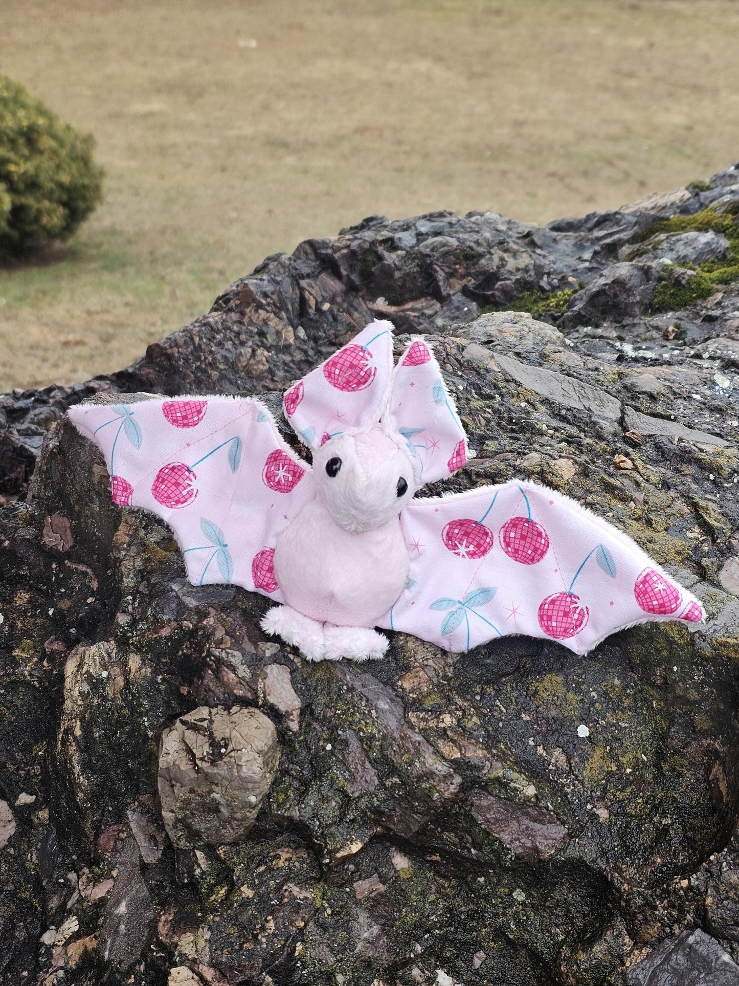 Cherry Disco Ball Bat Plush, Pink & Sparkly, stuffed animal, Softy