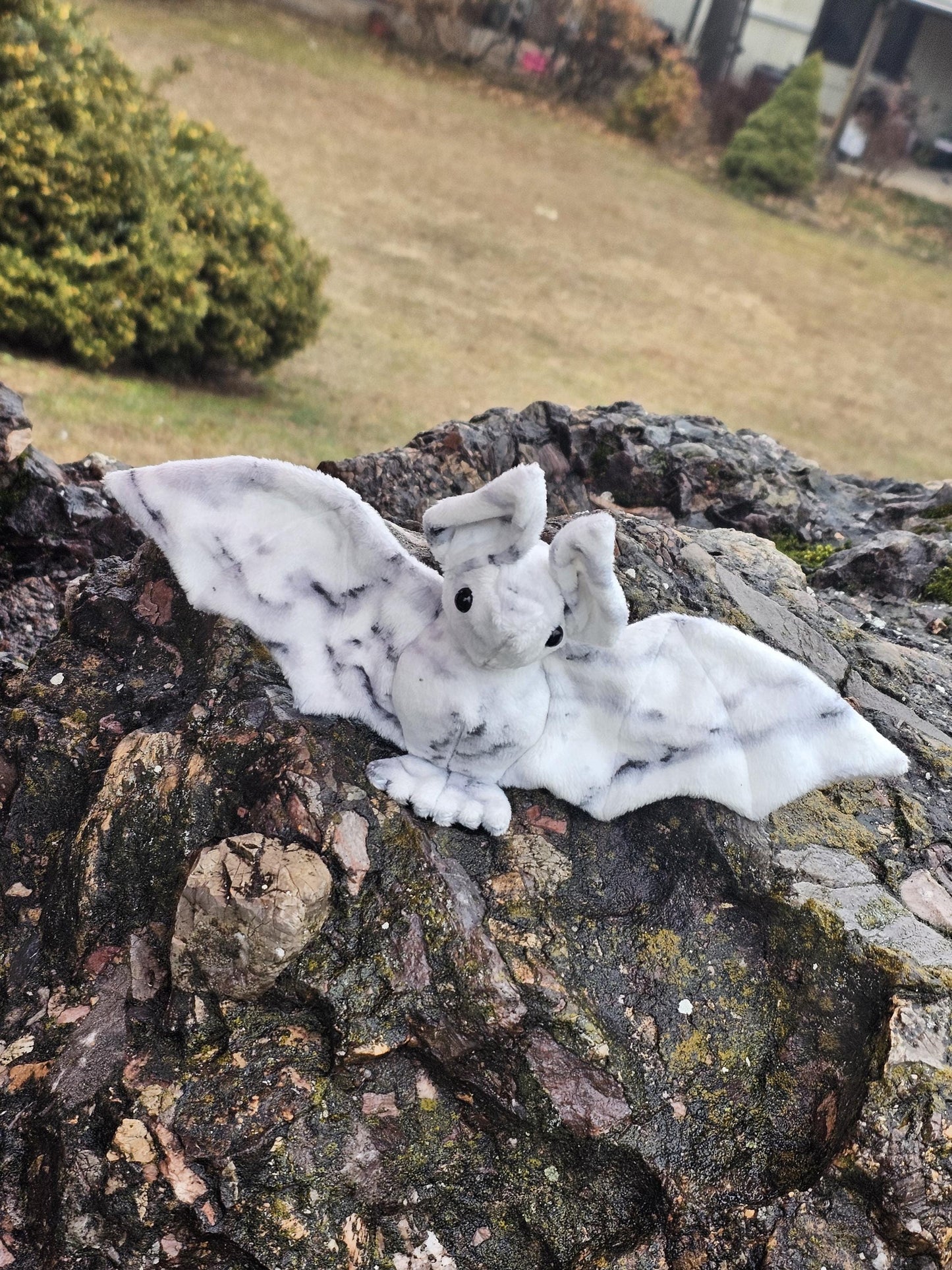 Marble swirl Bat Plush, white & Gray, stuffed animal, Softy