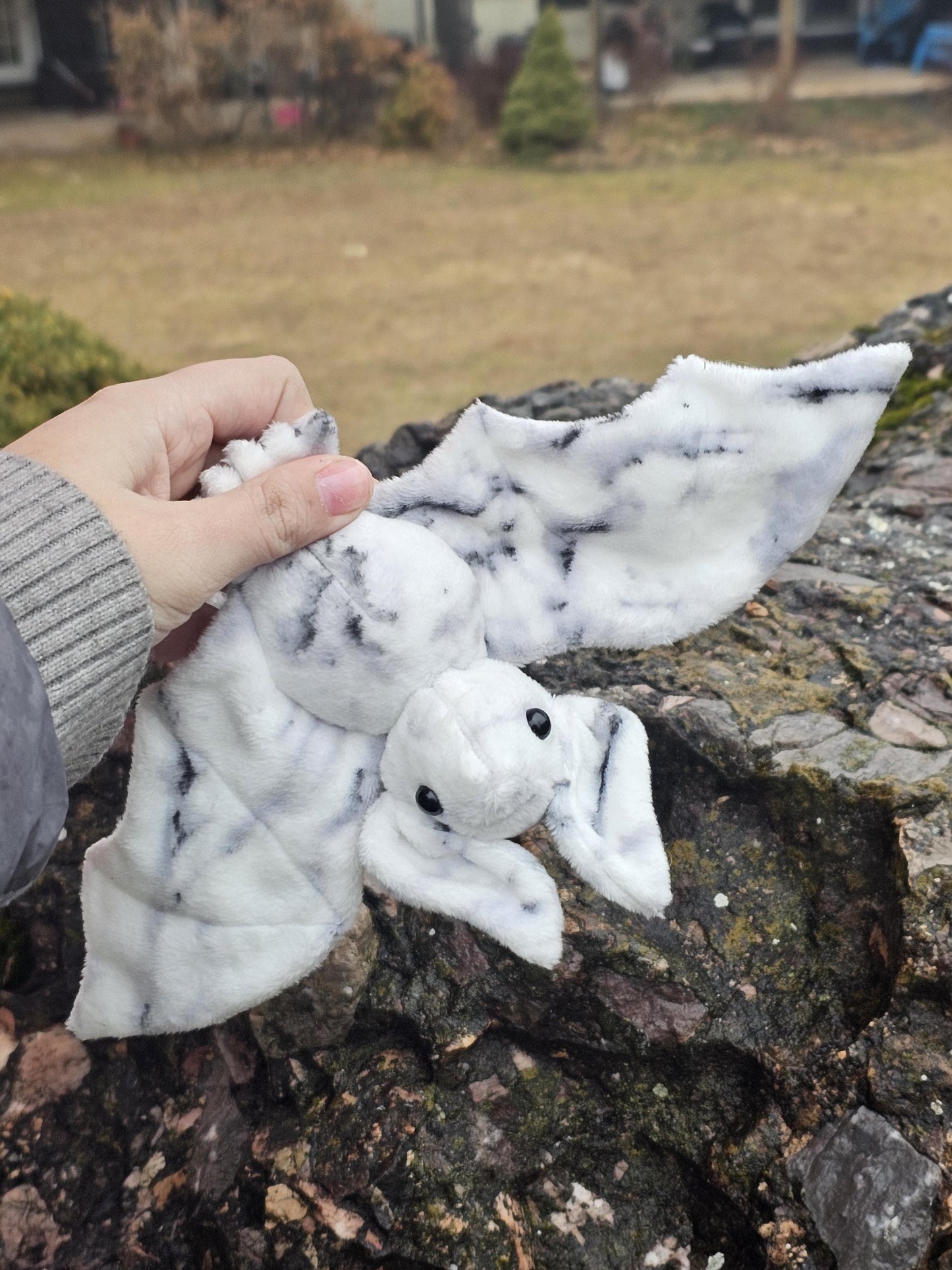 Marble swirl Bat Plush, white & Gray, stuffed animal, Softy