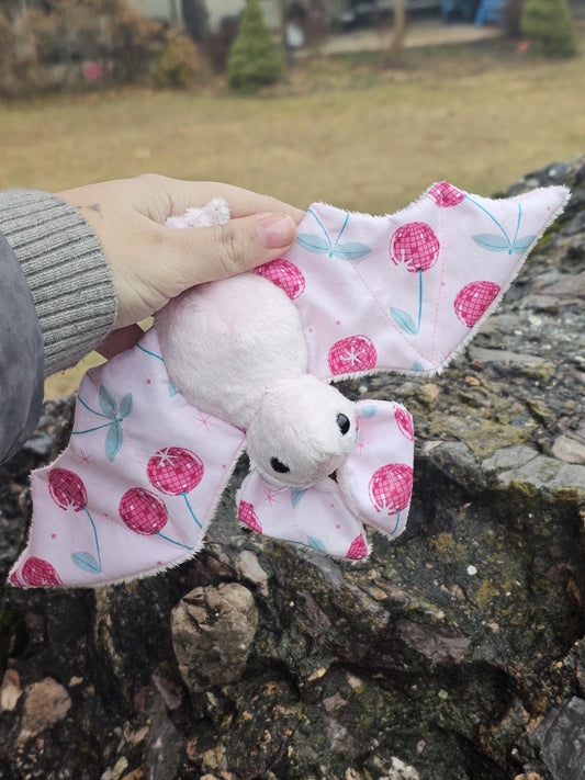 Cherry Disco Ball Bat Plush, Pink & Sparkly, stuffed animal, Softy