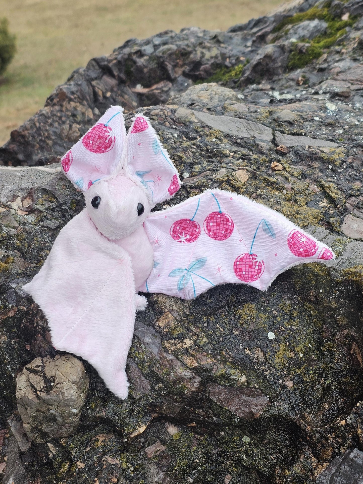 Cherry Disco Ball Bat Plush, Pink & Sparkly, stuffed animal, Softy