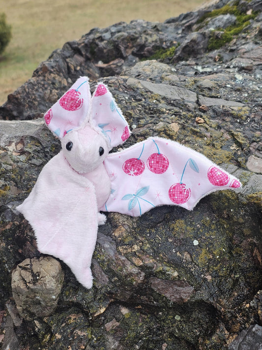 Cherry Disco Ball Bat Plush, Pink & Sparkly, stuffed animal, Softy
