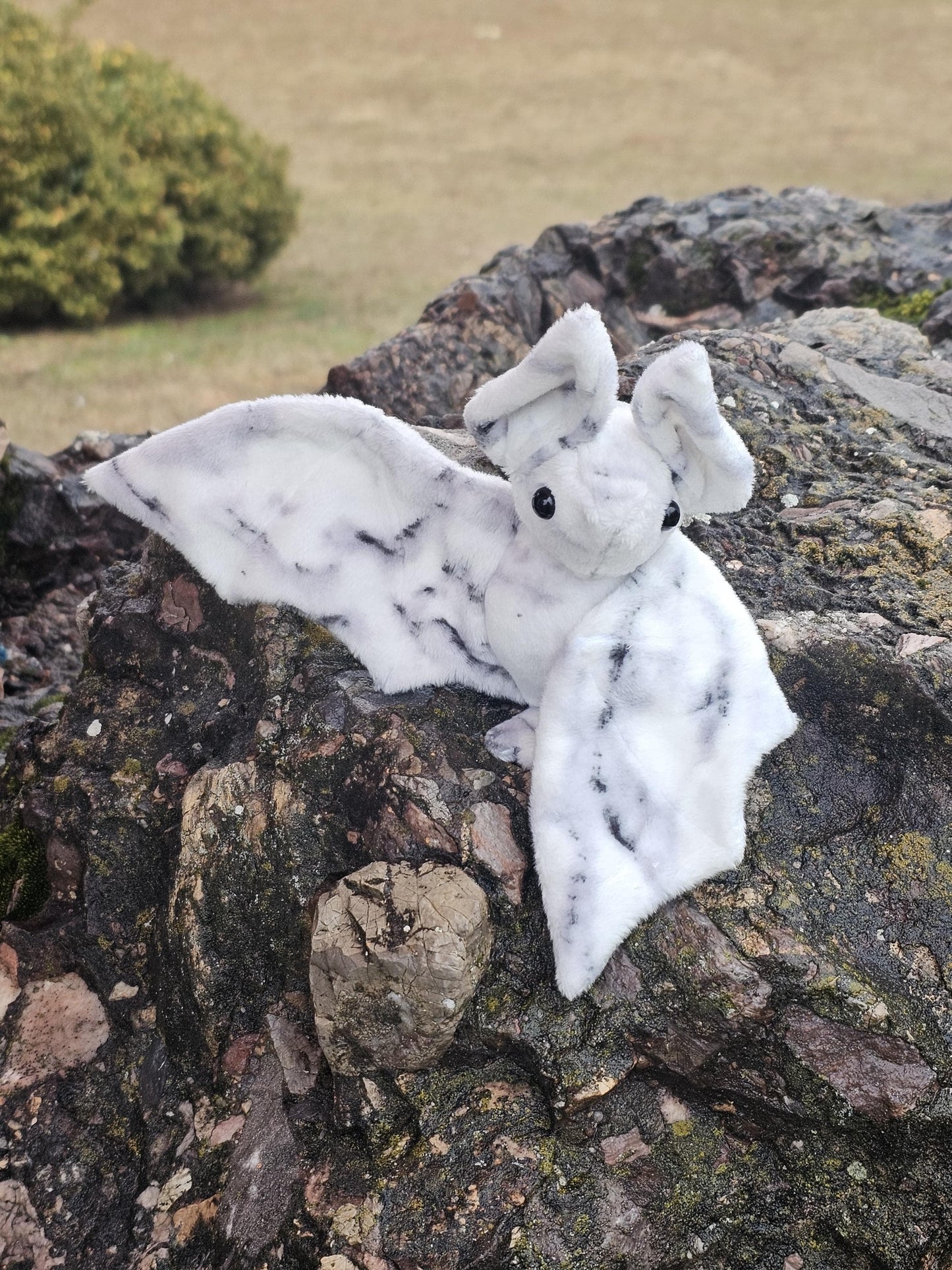 Marble swirl Bat Plush, white & Gray, stuffed animal, Softy