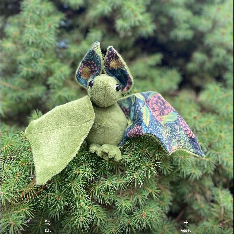 Pine Cone Bat Plush, Greenie, stuffed animal, Softy