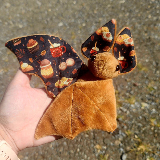 Pumpkin Spice Late and Treats Bat Plush, Carmel, stuffed animal, Softy
